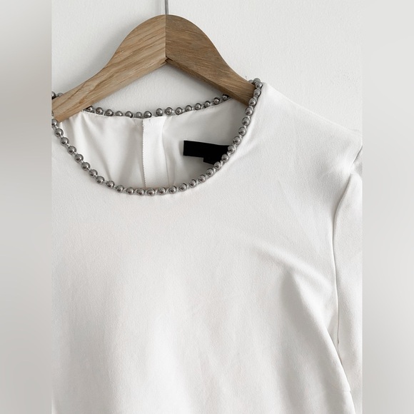 Alexander Wang White Long Sleeve Embellished Neck Top – Size 4 - Picture 8 of 11